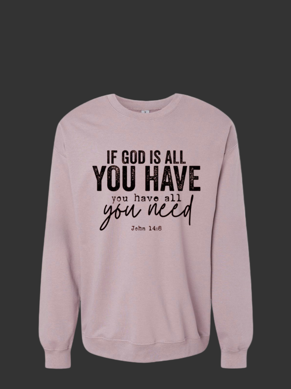 Lilac sweatshirt with motivational text on a white background