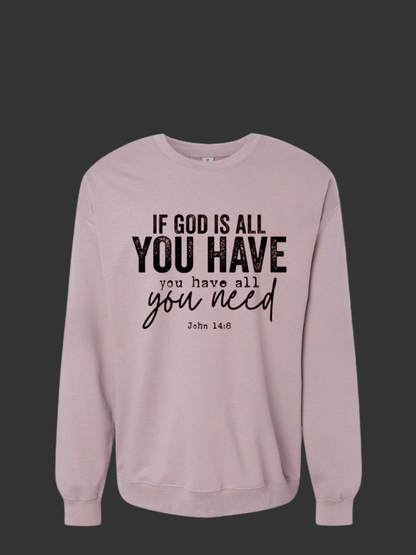 Lilac sweatshirt with motivational text on a white background